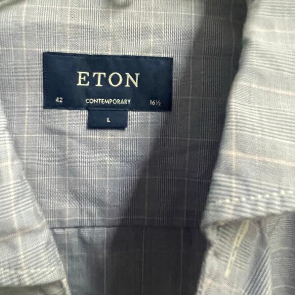 Eton Contemporary Mens 42 16.5 Size Large Blue Button Down Shirt Dress Casual - Picture 3 of 4